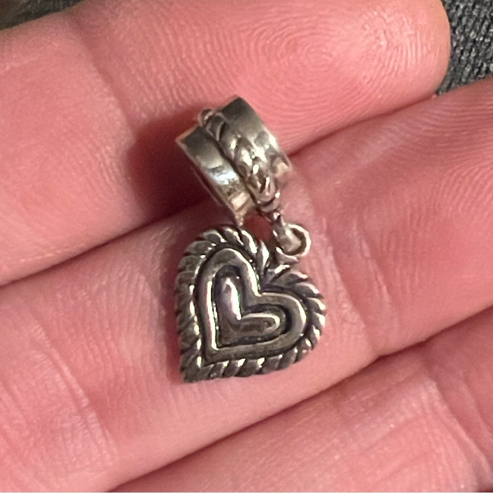 NEW 🩶 STAMPED 925 IBB THAI STERLING SILVER DANGLING HEART BEAD STOPPER CHARM